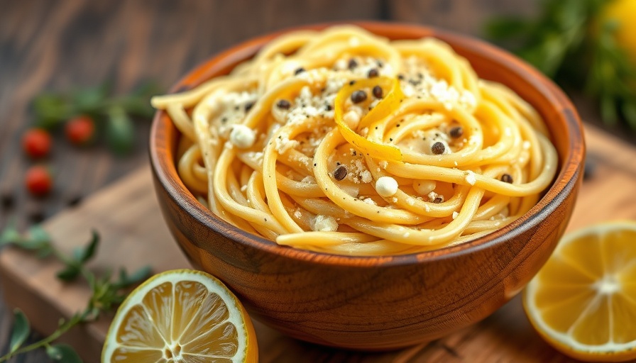 Delicious lemon ricotta pasta in a wooden bowl with fresh garnishes.