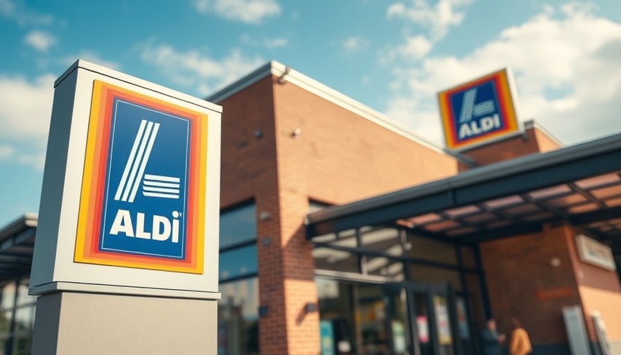 Aldi store exterior under clear blue sky showcasing modern design.