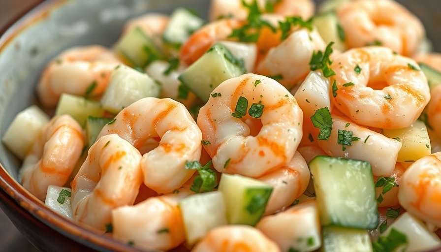Shrimp salad recipe with creamy dressing and cucumber.