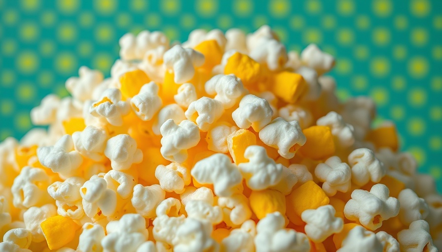 Colorful bowl of popcorn with a vibrant background for Sriracha popcorn recipe.