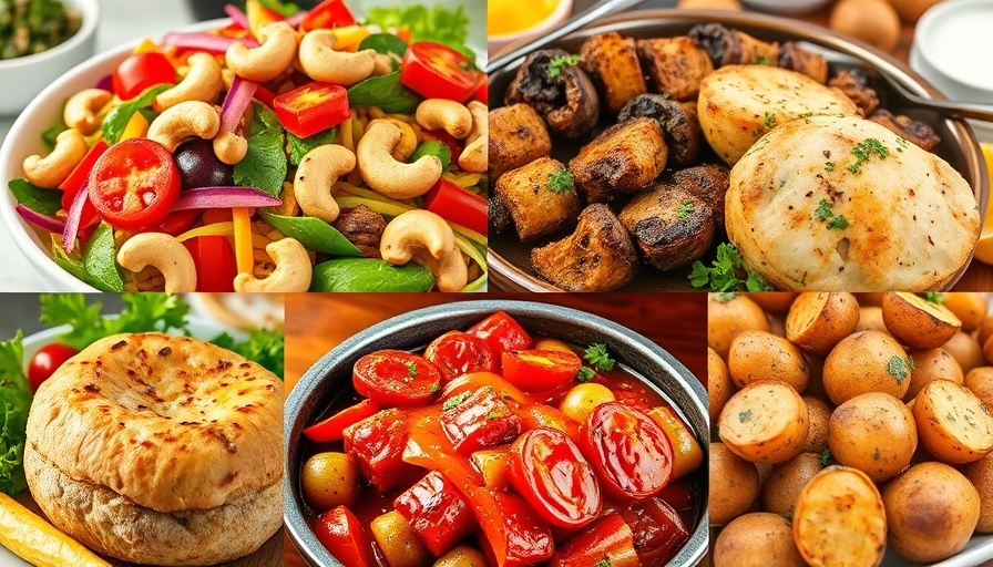 Colorful weekly meal plan collage with diverse delicious dishes.