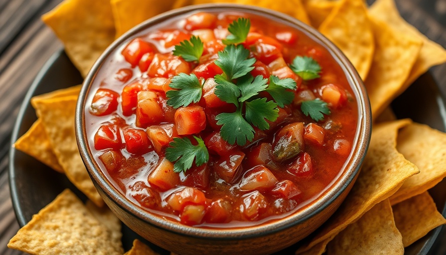 Colorful homemade restaurant-style salsa with tortilla chips.