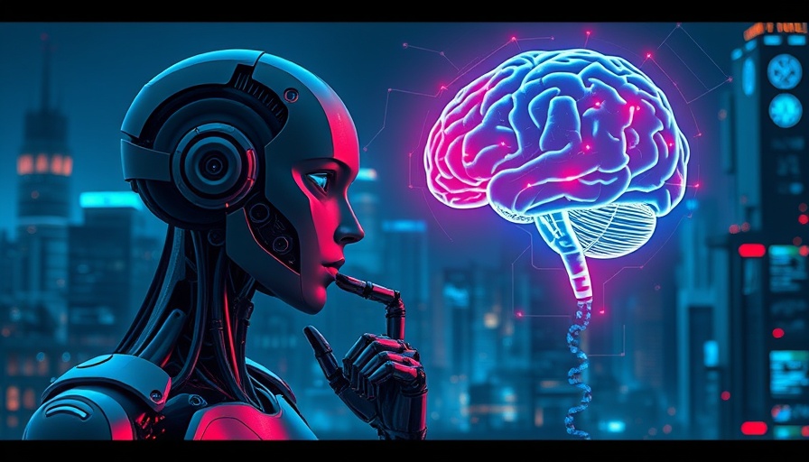 Futuristic robot pondering beside a digital brain hologram, Meta AI Race Success.