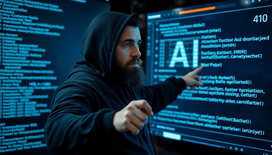 Man explaining AI vulnerabilities exploitation with digital commands