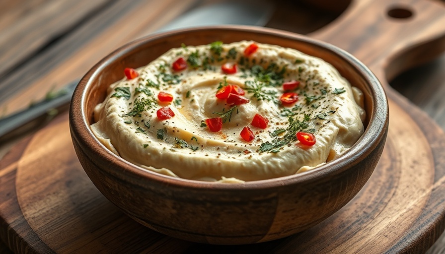 Delicious creamy baba ganoush with herbs and red pepper for easy recipe.