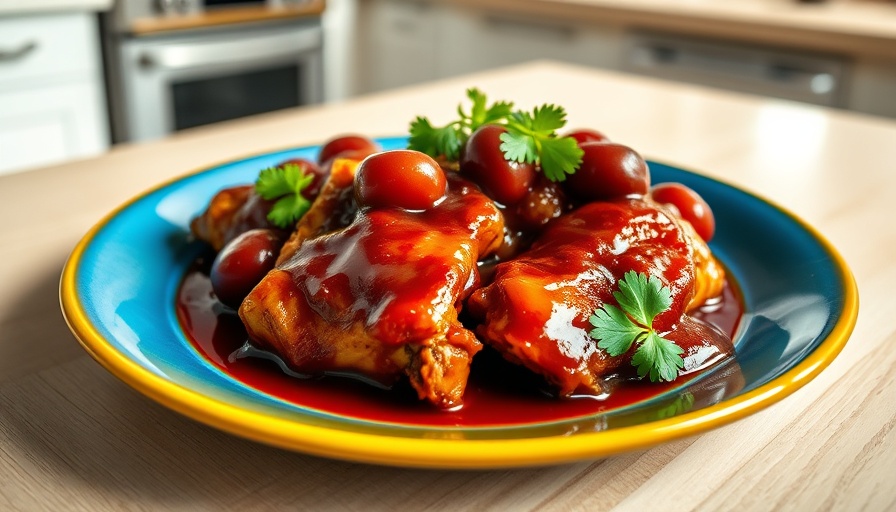 Vibrant cherry chicken recipe garnished on a colorful plate.