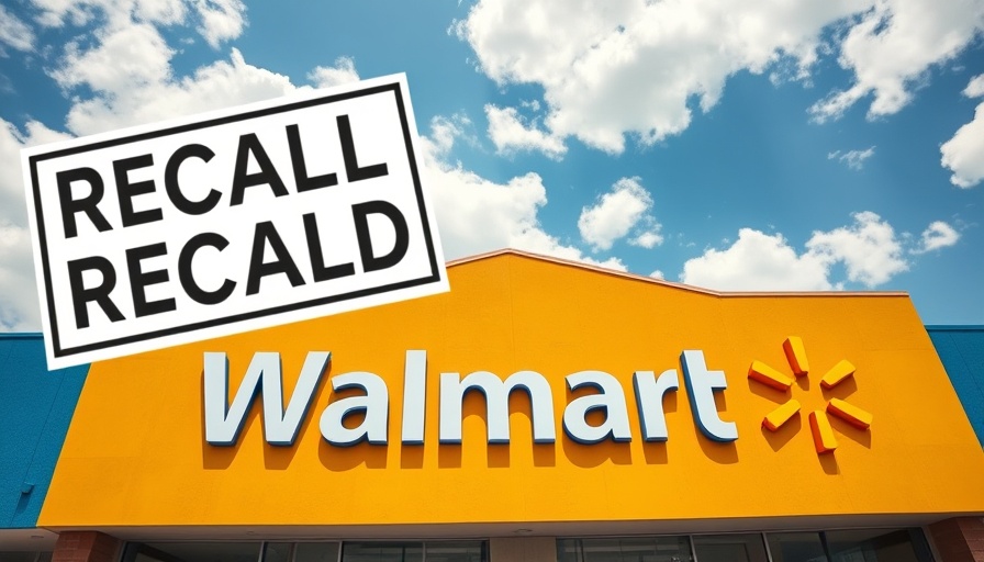 Walmart storefront with recall sign, potentially radioactive shrimp concern.