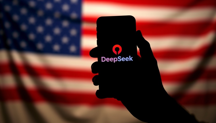 DeepSeek logo displayed on smartphone against American flag.