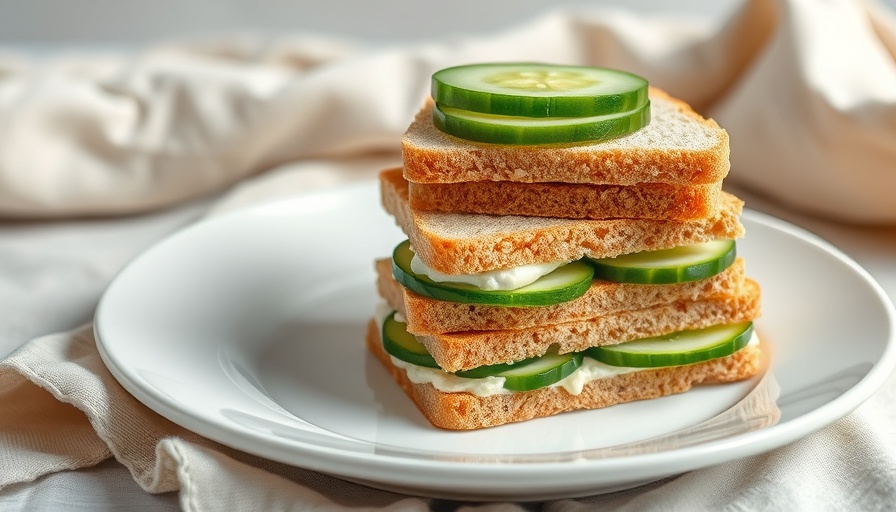 Delicious 1-minute cucumber sandwich on a white plate.