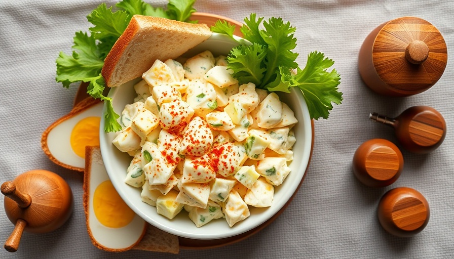 Easy 4-ingredient egg salad recipe in a bowl with bread.