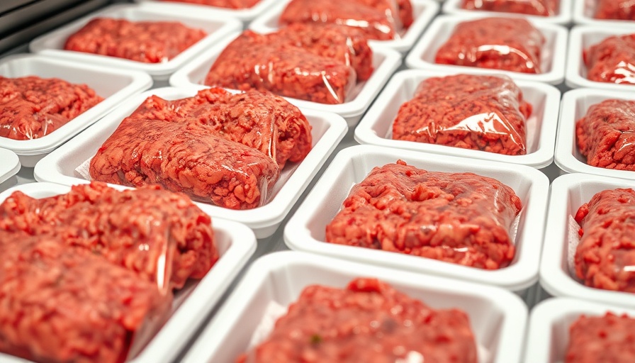 Packaged ground meat in trays with absorbent pads underneath.
