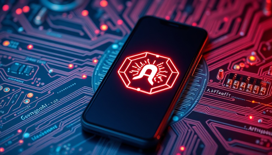Anthropic AI logo on phone with digital circuit background.