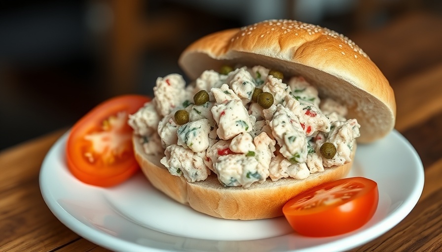 3-Ingredient Tuna Salad on bagel with tomatoes.