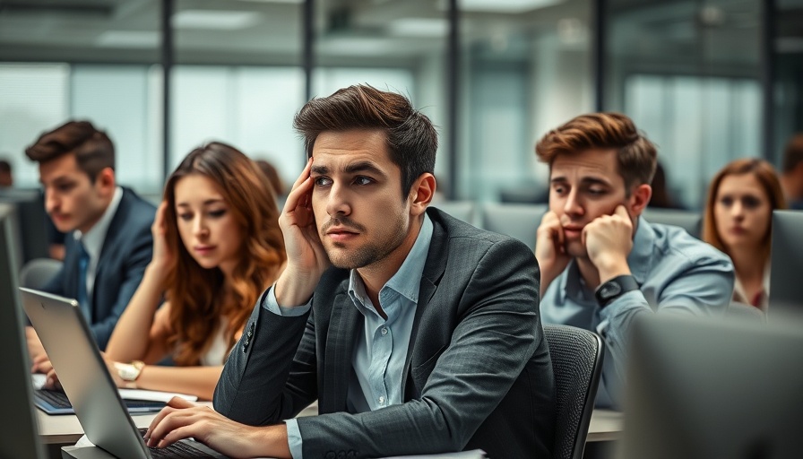 Stressed professionals overwhelmed by Claude AI technology.