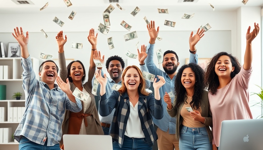 Group celebrating with money flying, Nvidia stock investment reasons