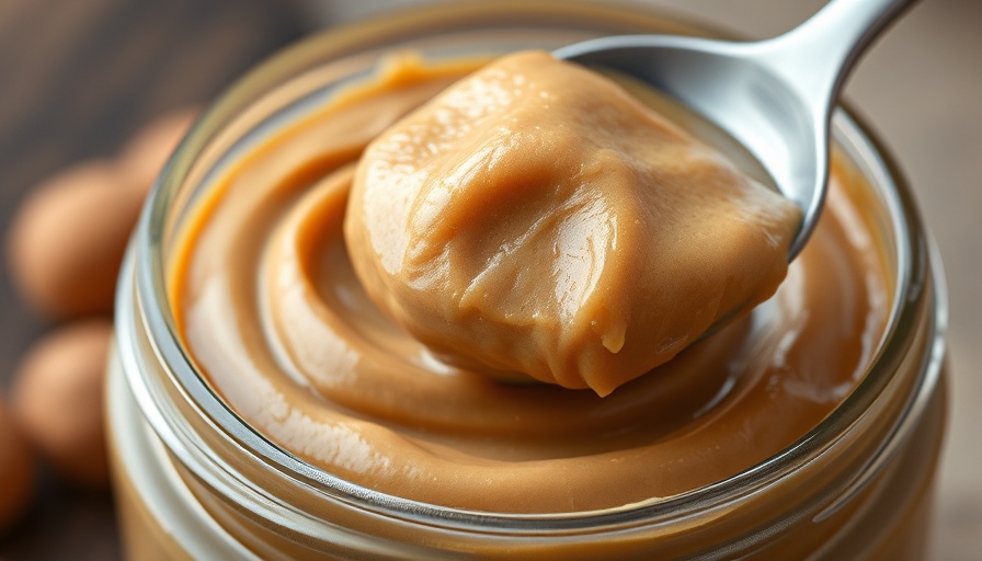 Close-up of a spoon scooping the best peanut butter.