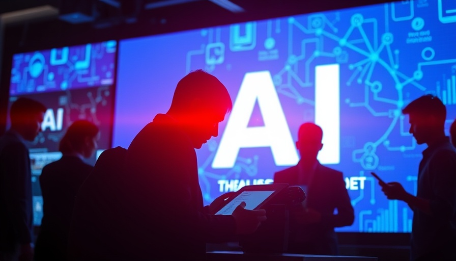 Silhouettes engaging with AI technology against vibrant blue backdrop