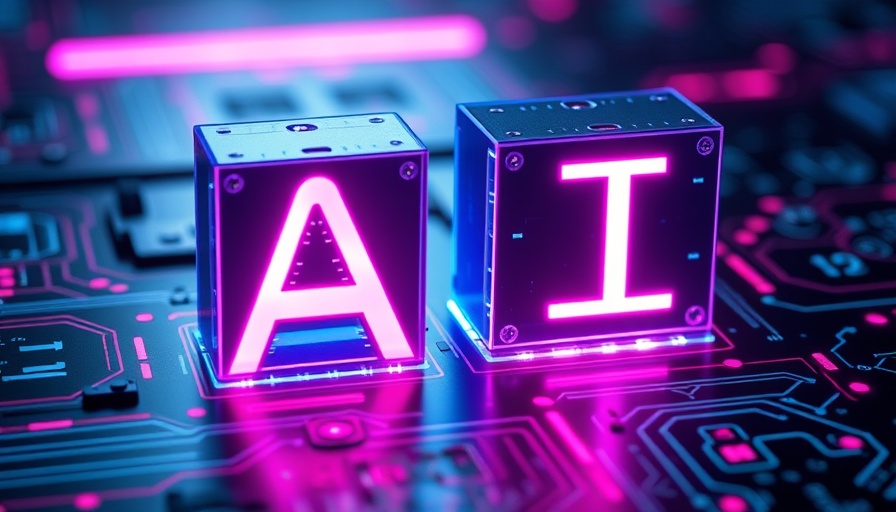 Futuristic AI technology blocks glowing with neon colors.