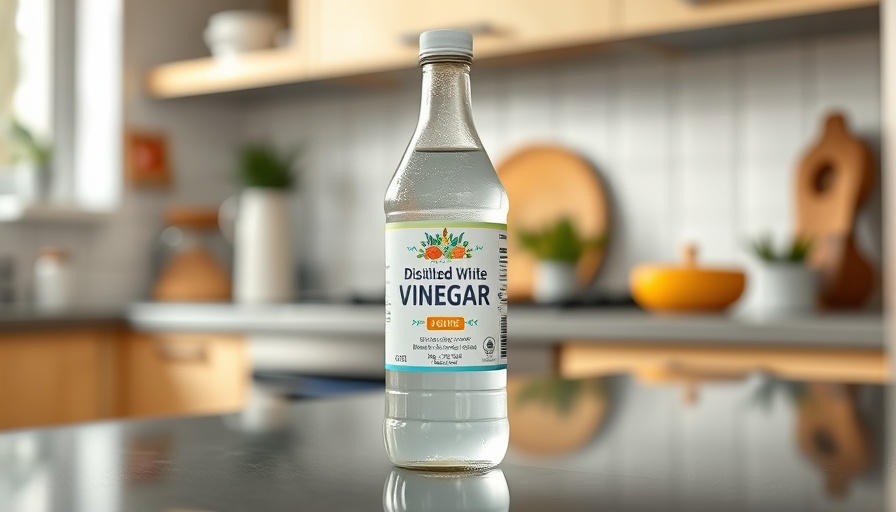 Clear bottle of vinegar on a kitchen counter, storing vinegar properly.
