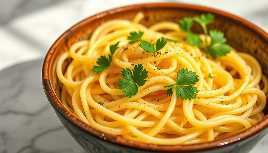 Quick and easy buttered noodles with parsley garnish in a bowl.