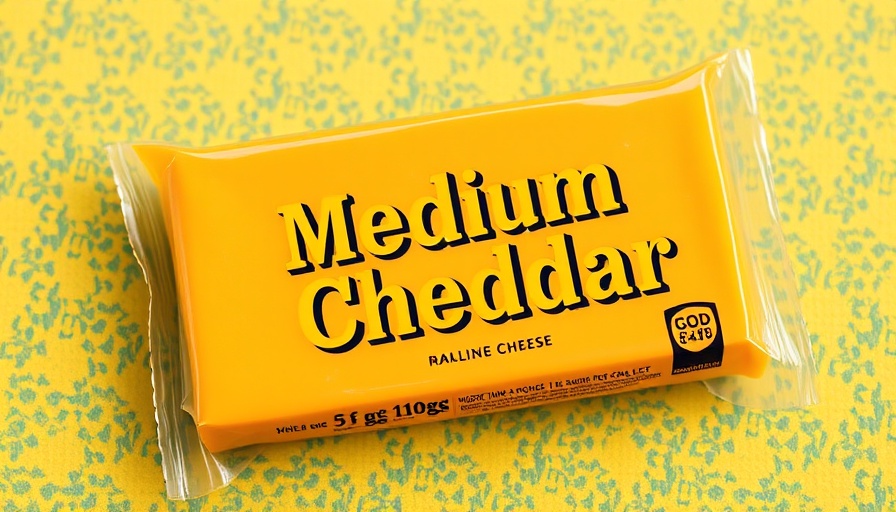 Packaged cheddar cheese with colorful dotted background - how to store cheese.
