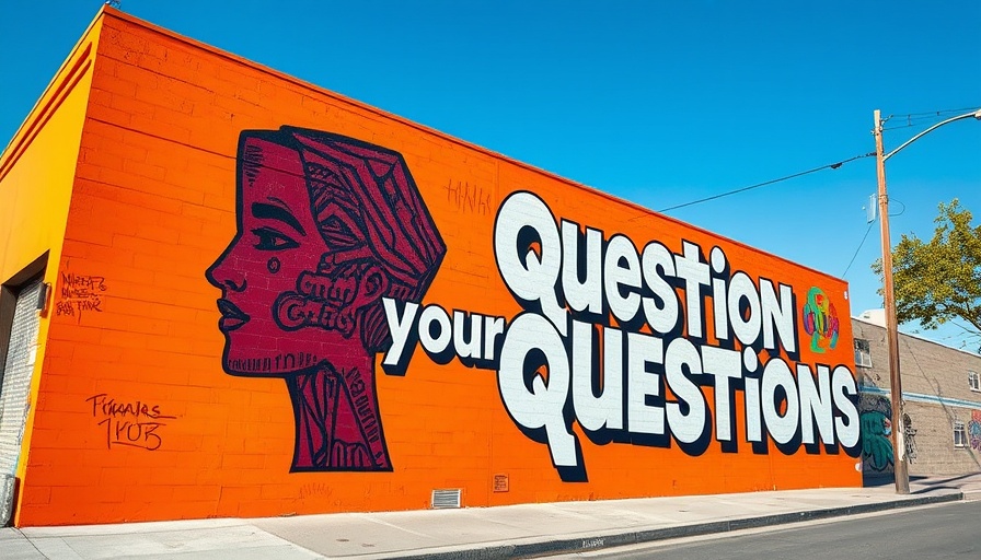Claude AI mural on orange wall at urban street corner