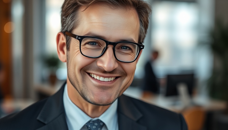 Smiling man in a suit, office background, related to News Corp AI Collaboration and Lawsuits