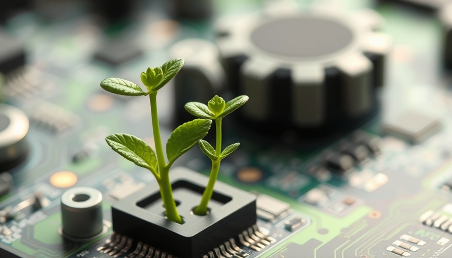 Green plant emerging from circuit board representing AI agent training.
