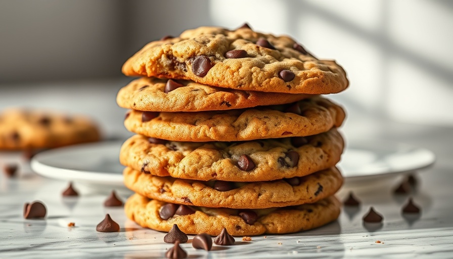 Stack of the best chocolate chip cookies with milk on marble.