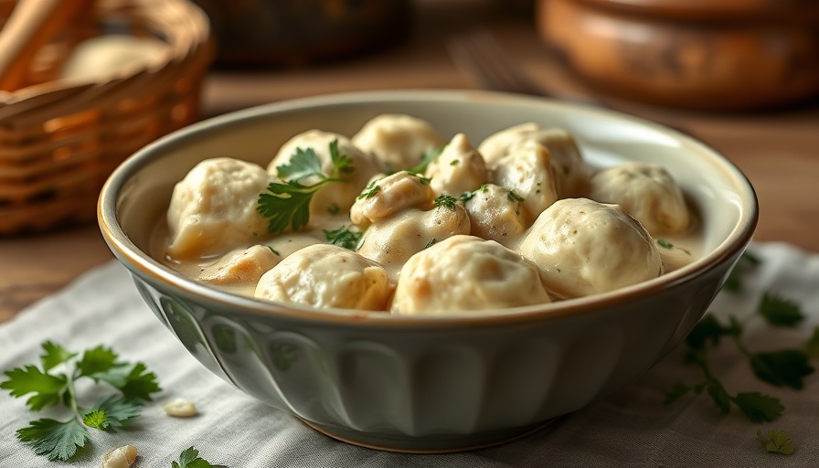 Warm homemade chicken and dumplings recipe in a bowl.