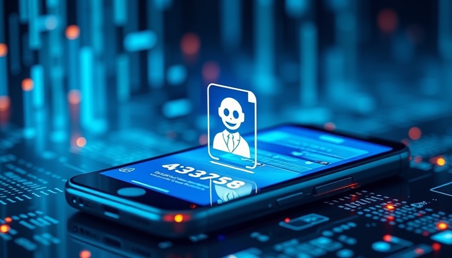 Futuristic smartphone with chatbot AI interface, vibrant code.