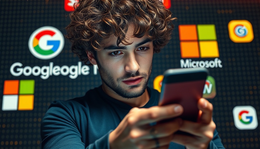 Person using phone with tech logos, AI shopping agents concept.