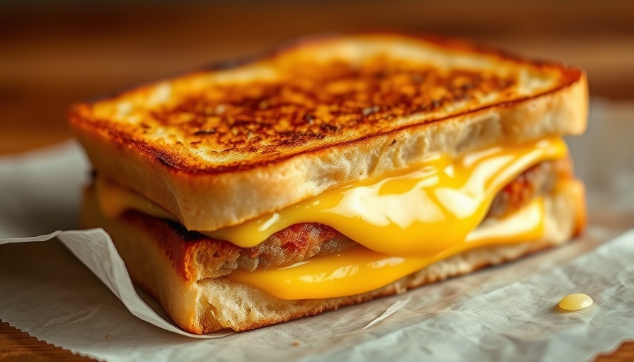 Perfect grilled cheese sandwich with melted cheese oozing.
