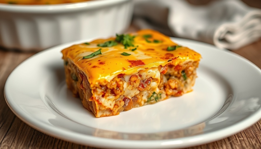 Close-up of a one-dish tamale pie recipe on a plate.