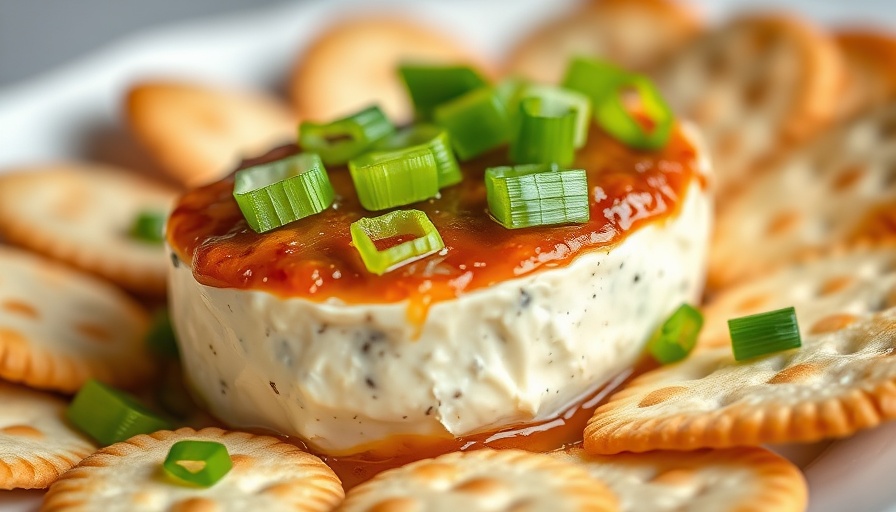 Chutney cheese appetizer with green onions and crackers.