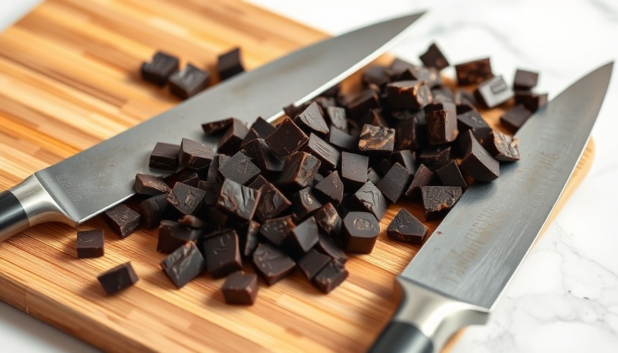 Chopped dark chocolate on cutting board for how to store chocolate tips.