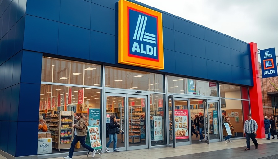 Aldi storefront showcasing prominent signage and entrance.