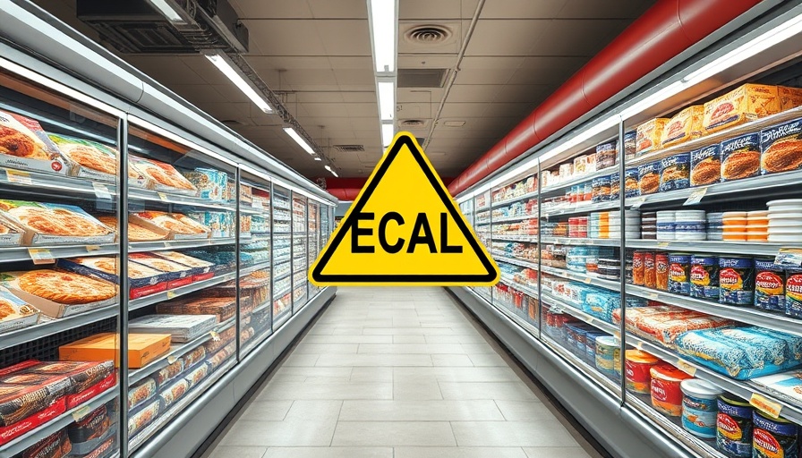 Photo of grocery freezer section with recall symbol, food recalls this week.