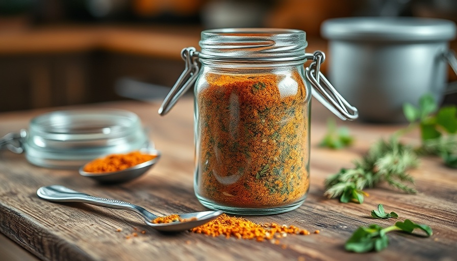 Homemade Italian seasoning recipe in a jar with spoon.