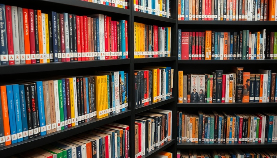 Colorful bookshelf showcasing diverse literature, vibrant book spines.