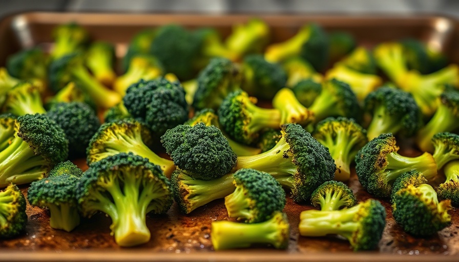 Perfectly roasted broccoli florets on baking sheet.
