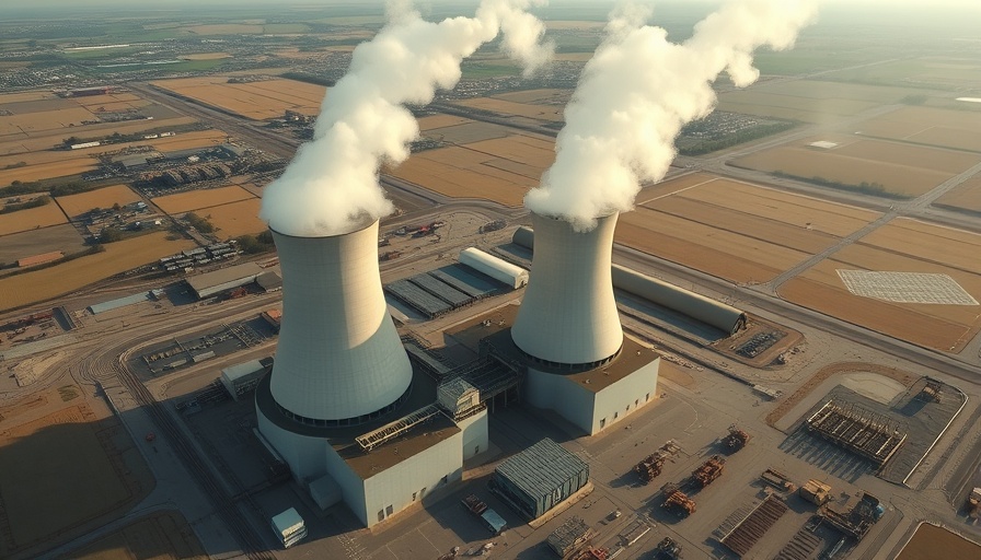 Aerial view of industrial facility and cooling towers in California AI race