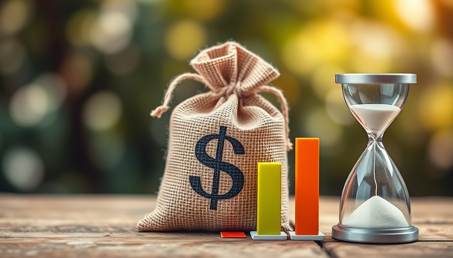 Burlap money bag, bar graph, and hourglass symbolizing AI in Private Equity growth.