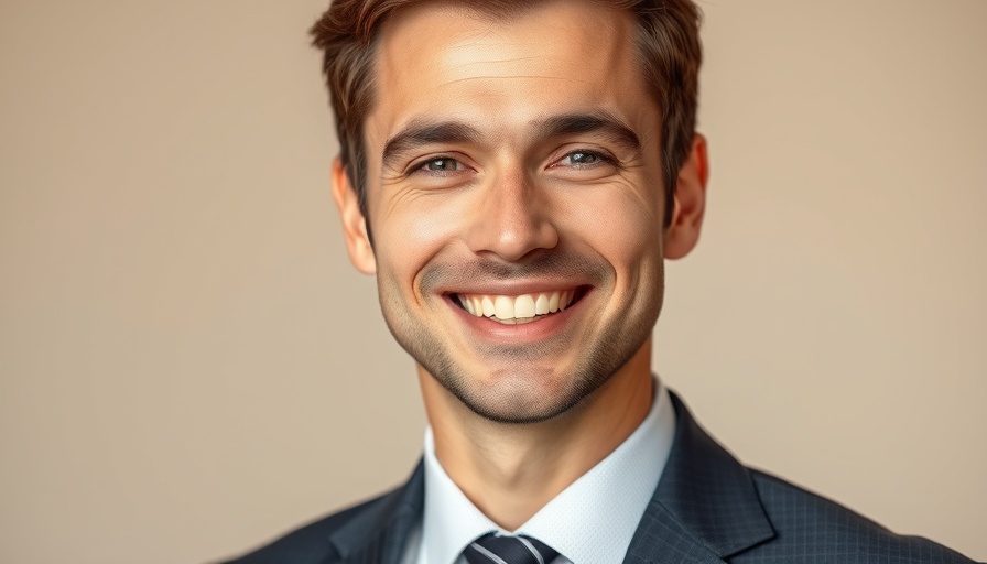 Confident businessman in suit smiling, professional portrait.