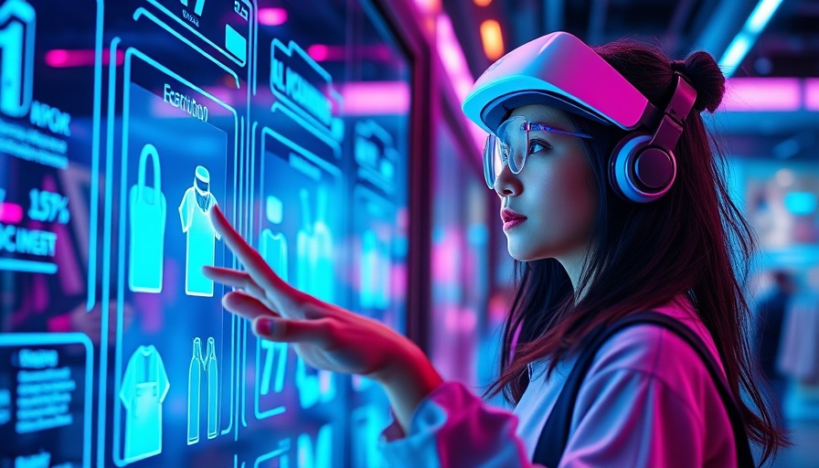 Young woman explores digital shopping displays, agentic AI