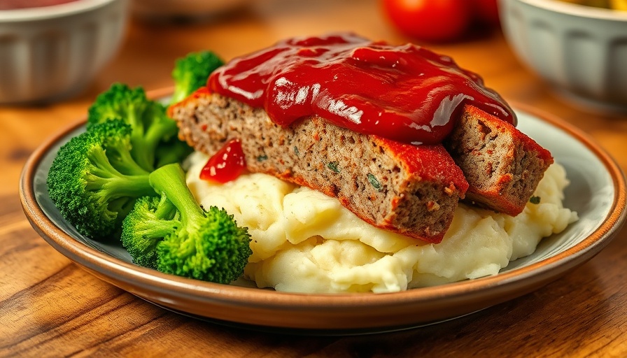 Delicious meatloaf slices with tomato glaze and sides.