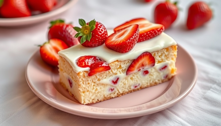 Easy retro dessert hot milk cake with strawberries on a pink plate.