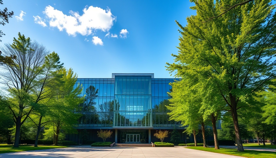 AI supercomputer facility in Loughton with modern architecture and trees.