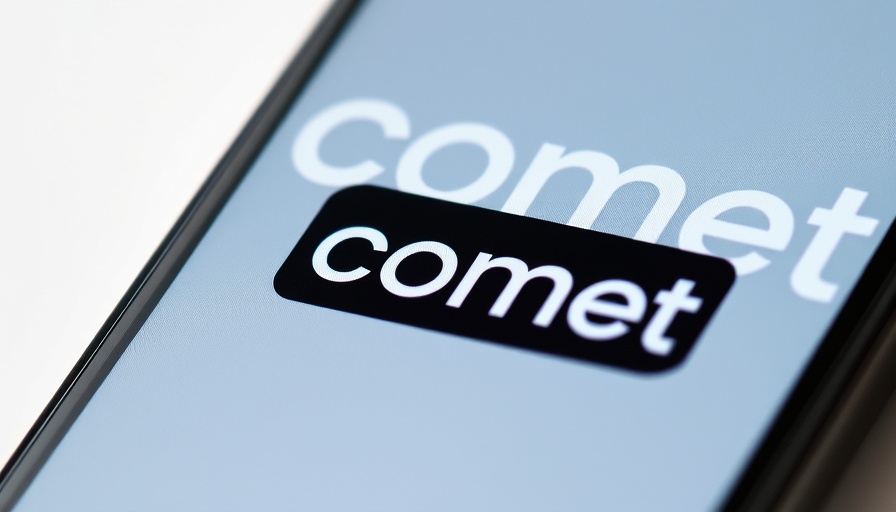 Smartphone showing Perplexity AI logo with 'comet' on digital screen in background.