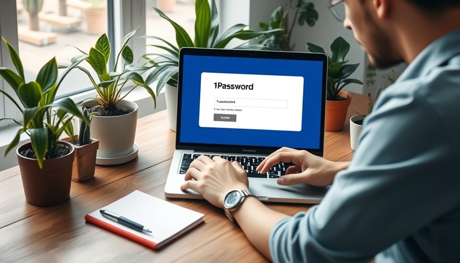 Person using laptop displaying 1Password app, symbolizing digital security.